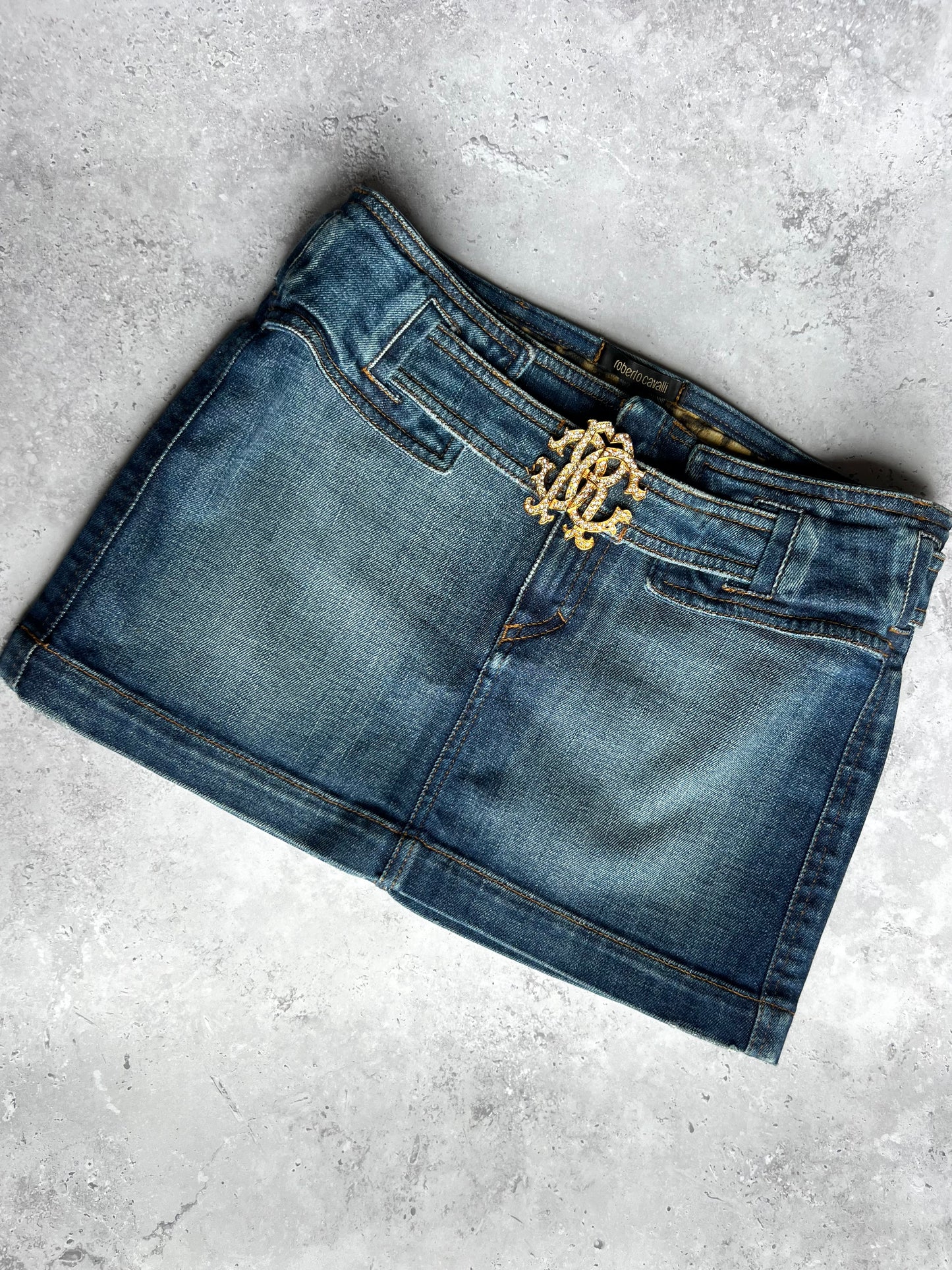 Cavalli Belted Denim Skirt