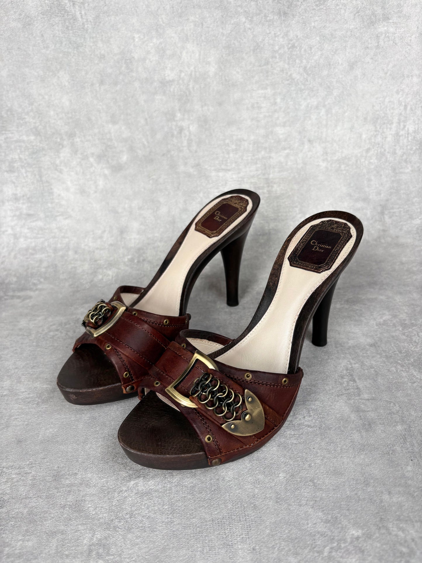 Dior Brown Chain Mules