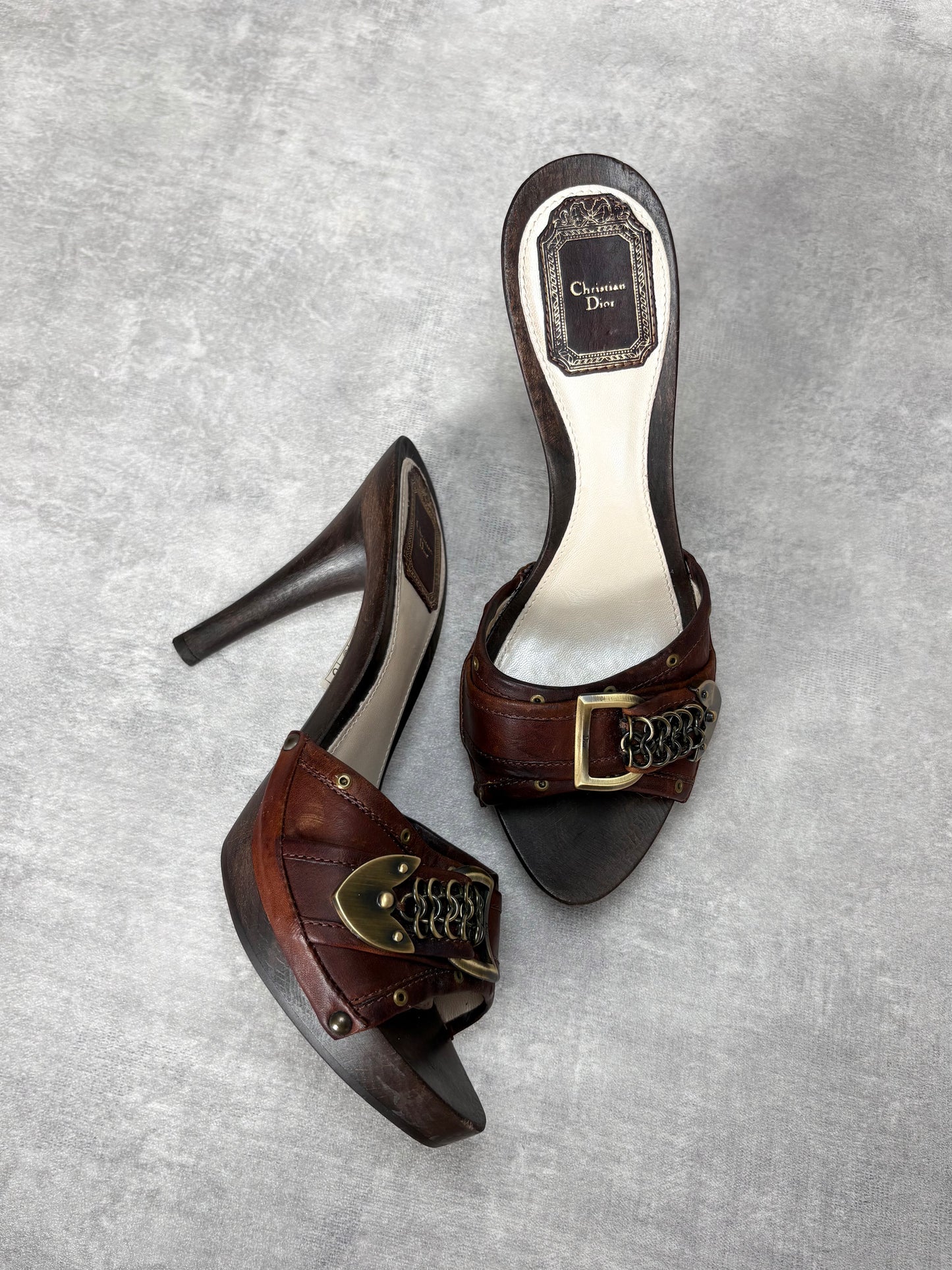 Dior Brown Chain Mules