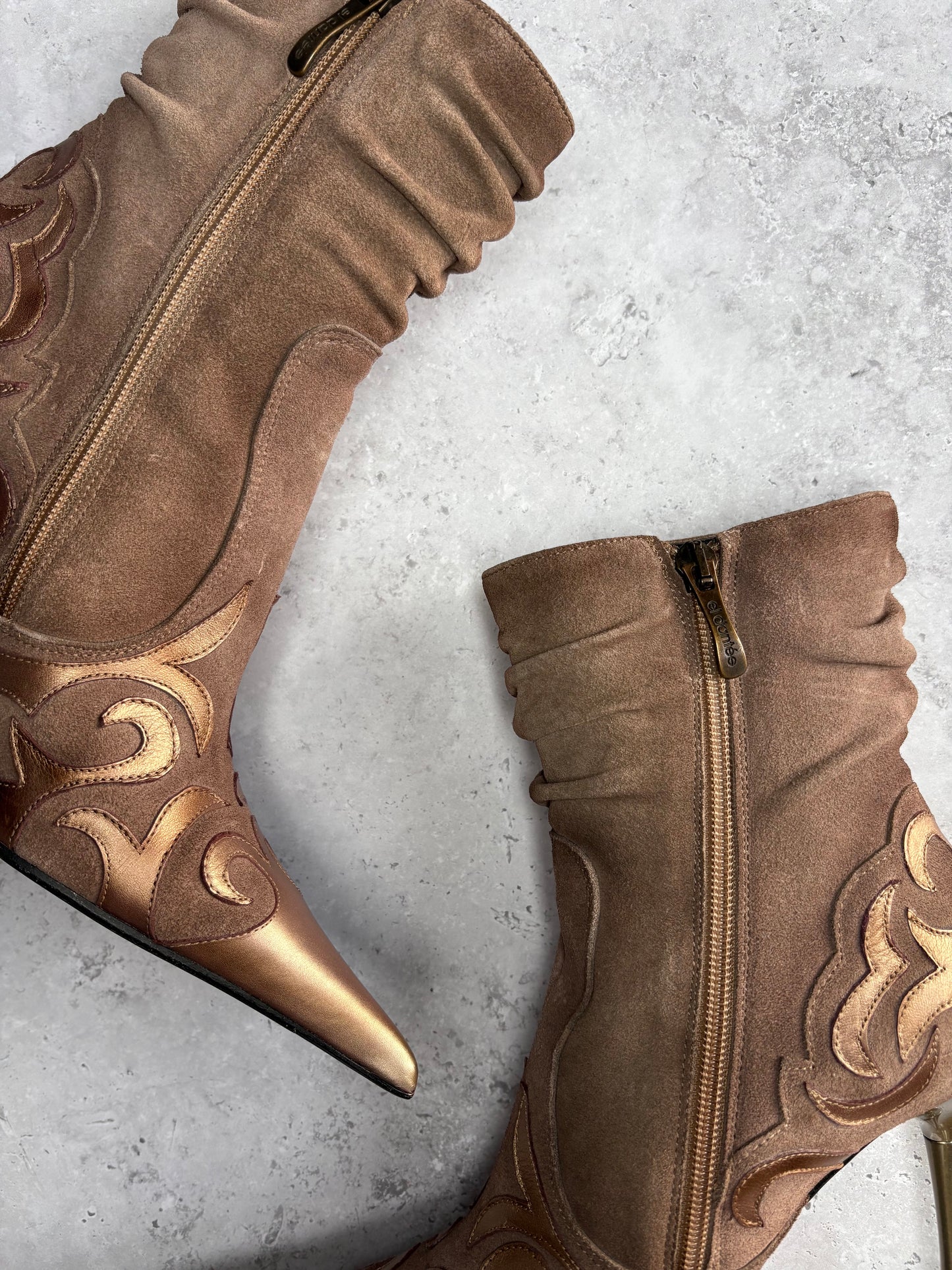 El Dantes Bronze Western Ankle Boots