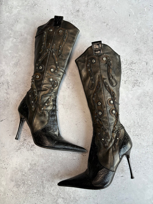 El Dantes Metallic Knee Boots