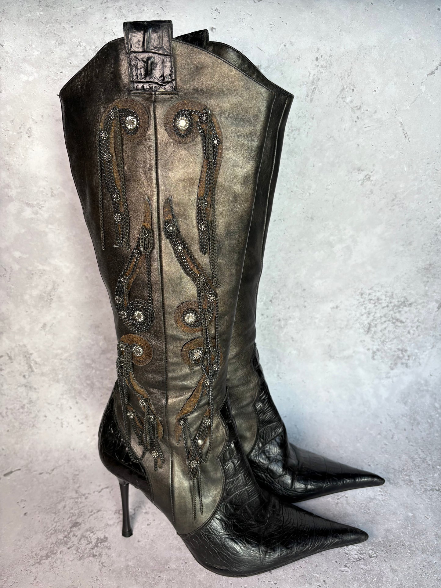 El Dantes Metallic Knee Boots