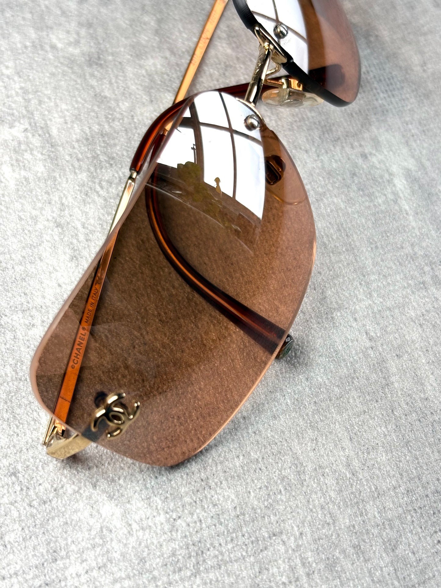 Chanel Brown Rimless Sunglasses