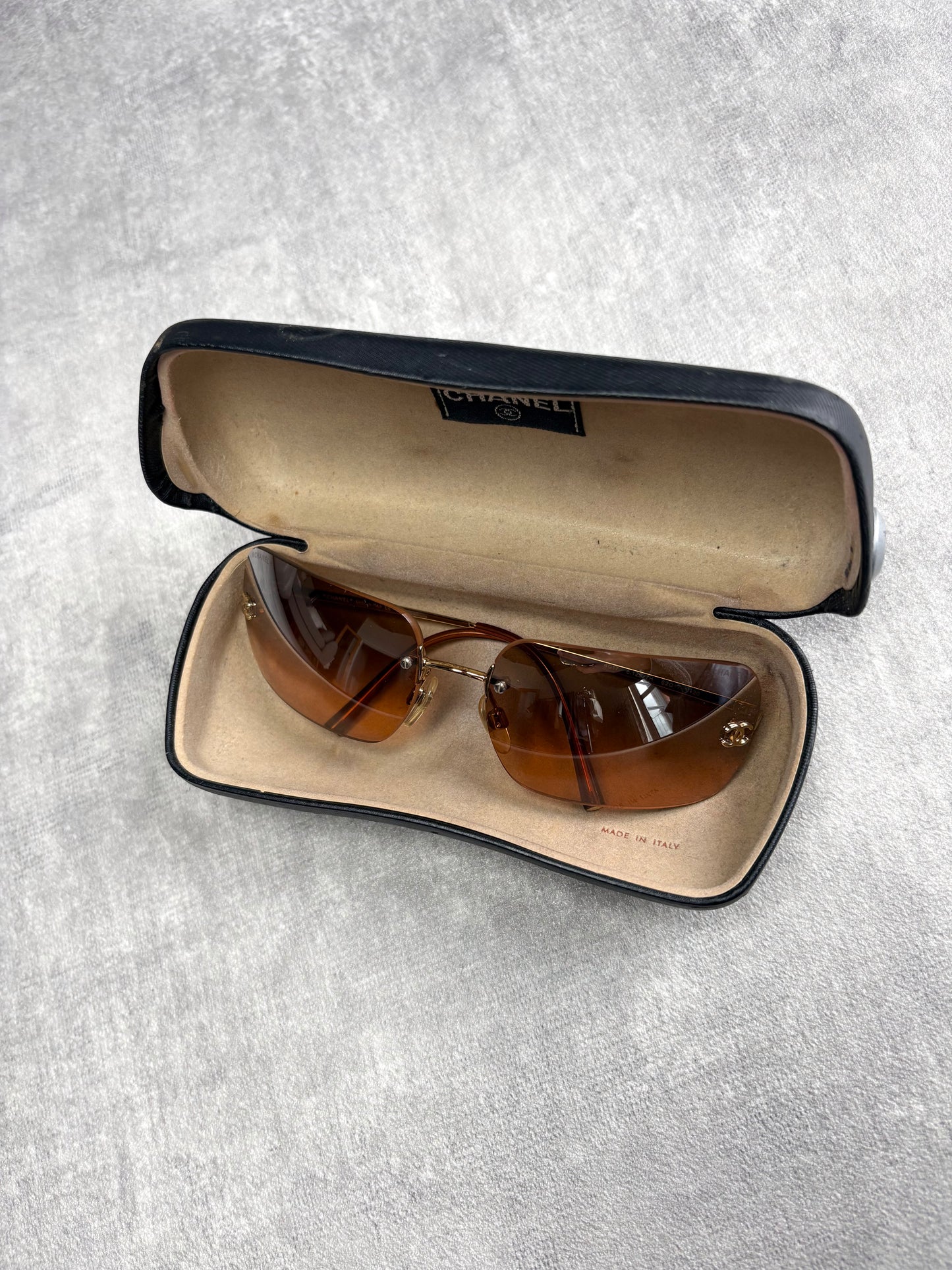 Chanel Brown Rimless Sunglasses