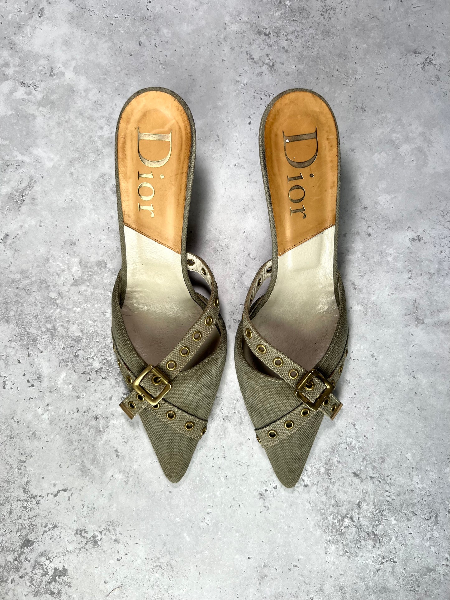 Dior Khaki Buckle Mules