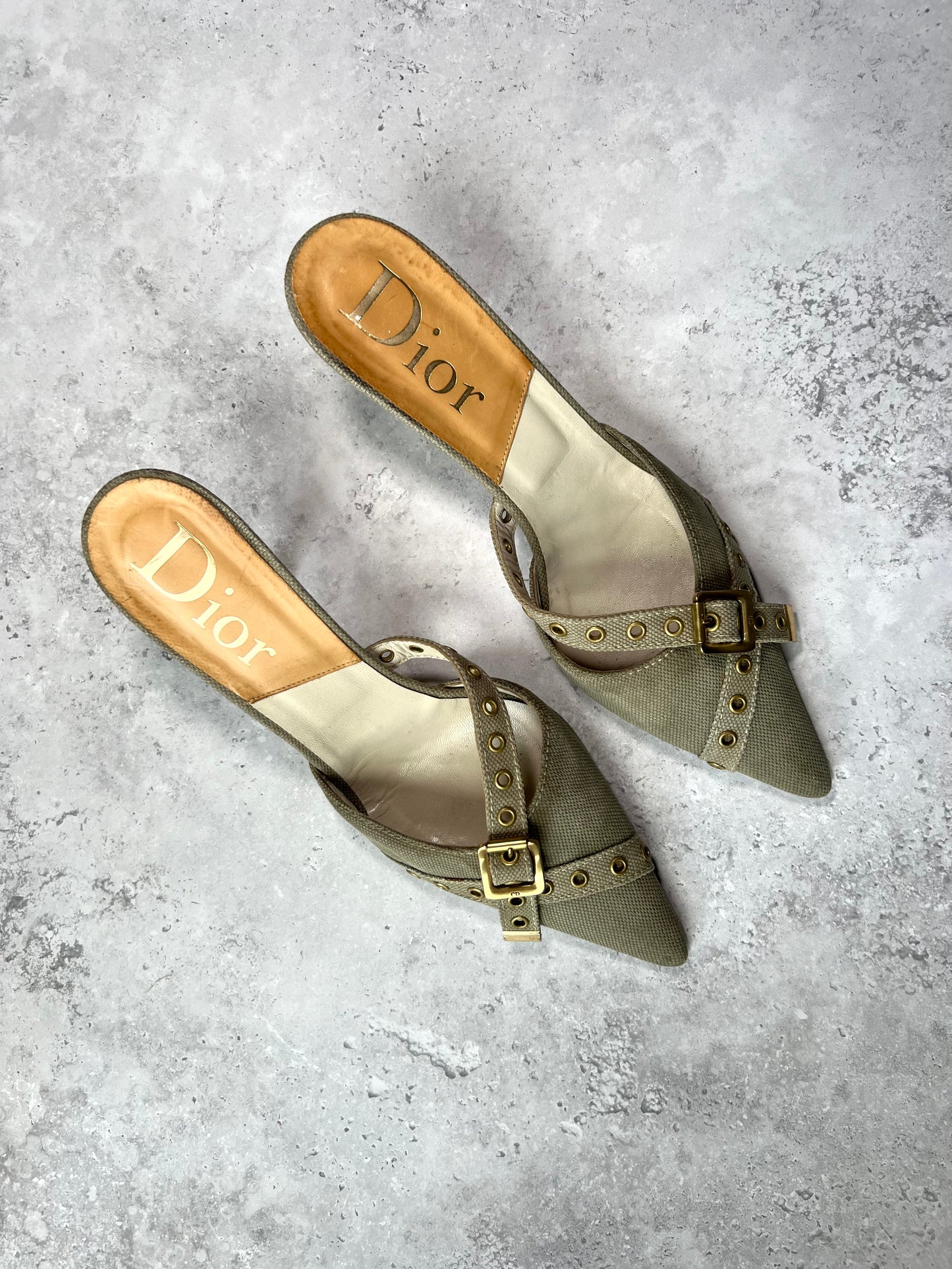 Dior Khaki Buckle Mules