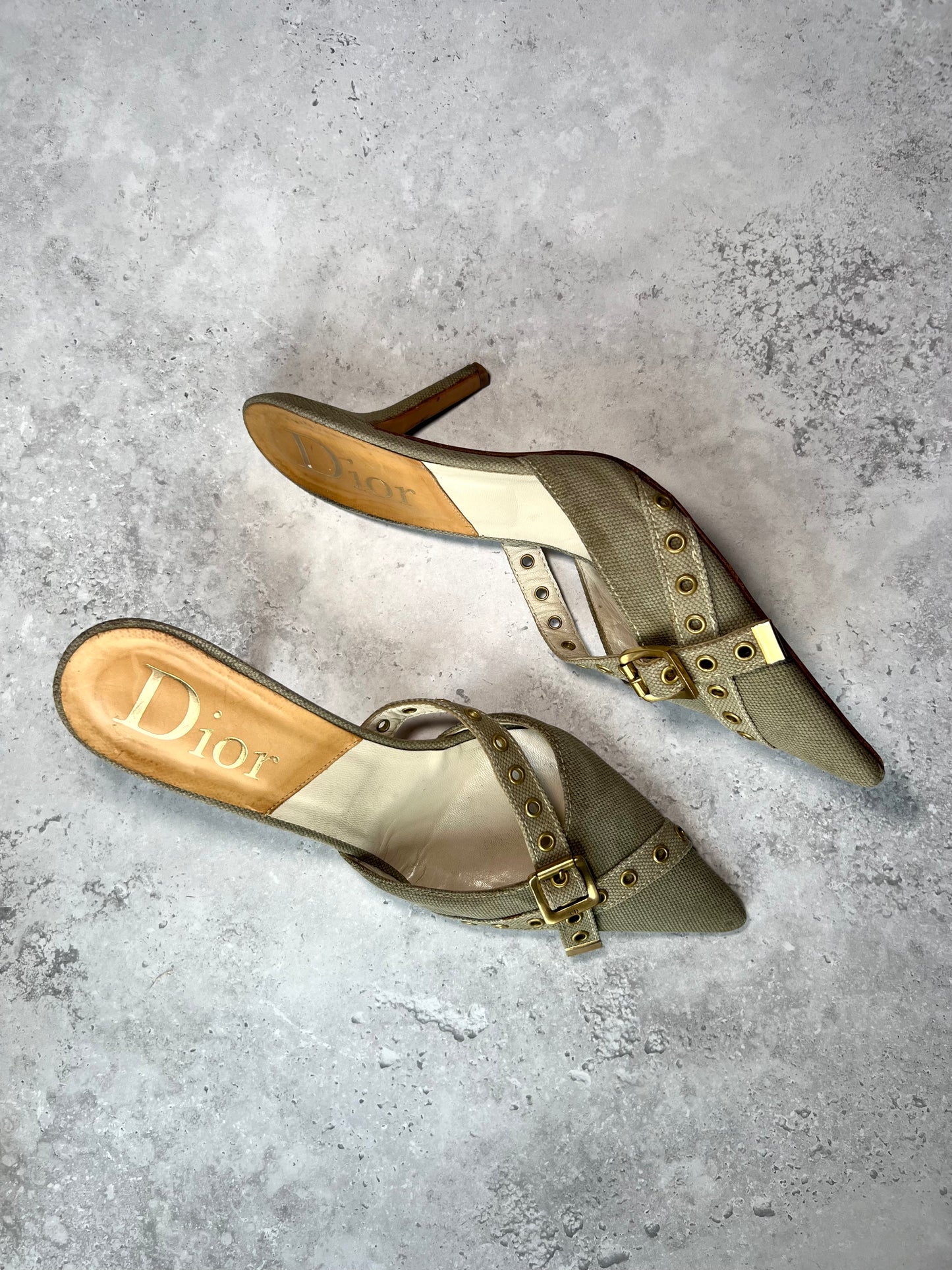 Dior Khaki Buckle Mules