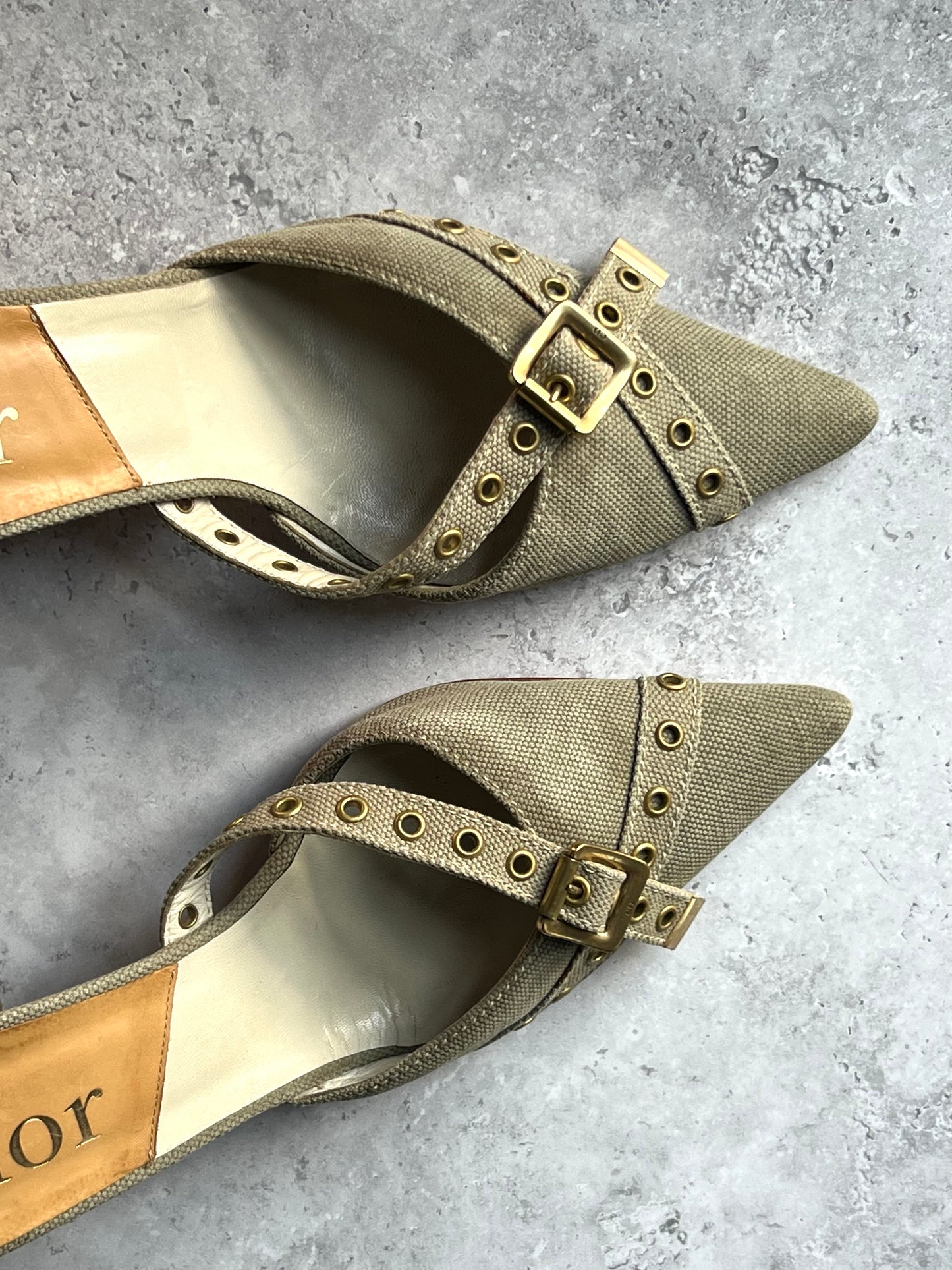 Dior Khaki Buckle Mules