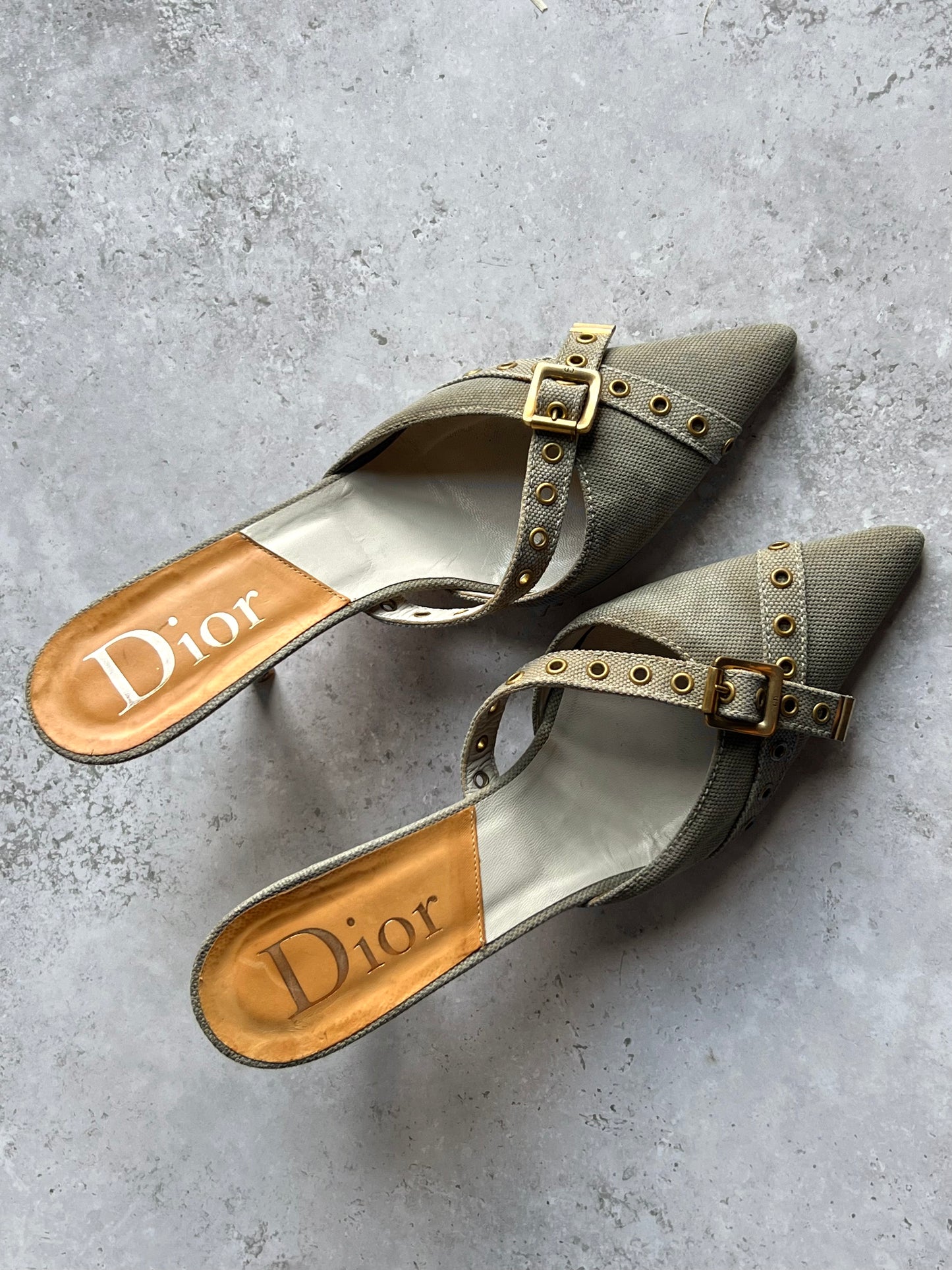 Dior Khaki Buckle Mules